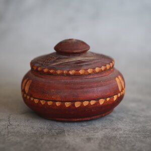 Hand Carved Round Wood Box